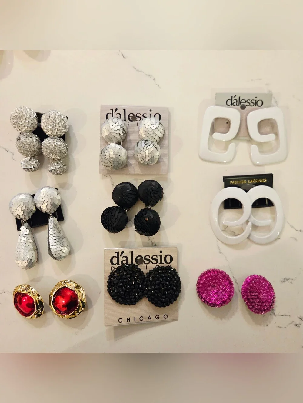 BOLD VTG DALESSIO Mixed Colors  Shapes Gold Earrings Clip On 1980 Runway Lot 9